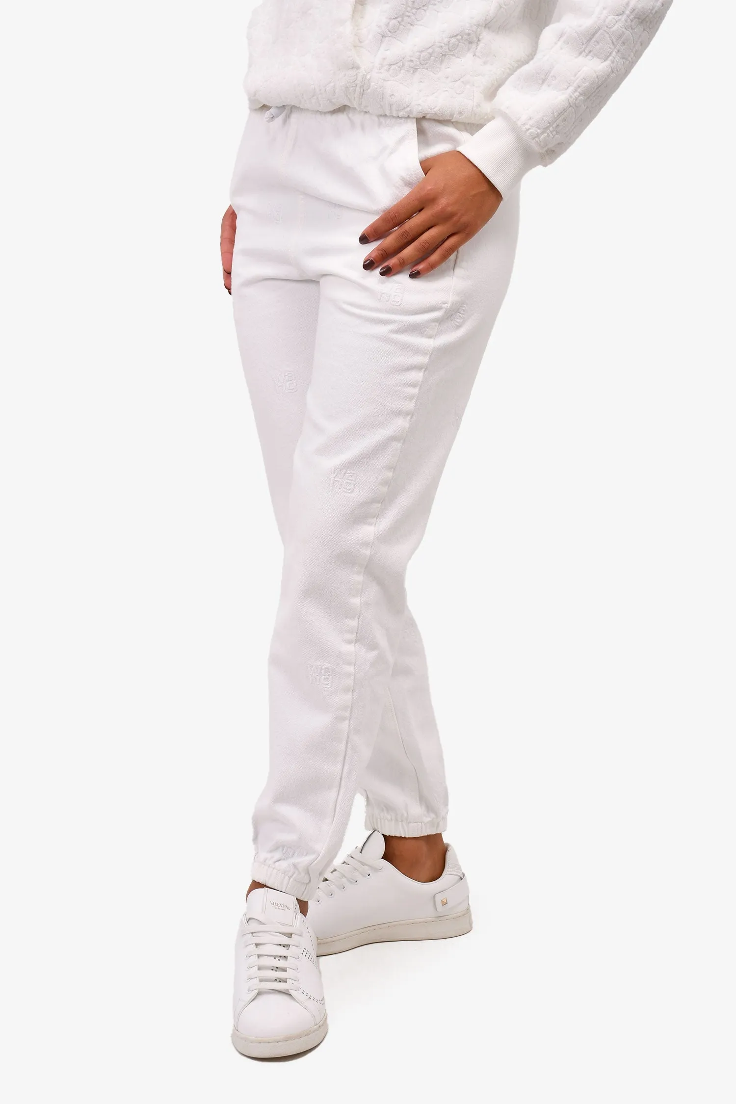Alexander Wang White Denim Logo Embroidered Cargo Pants Size XS