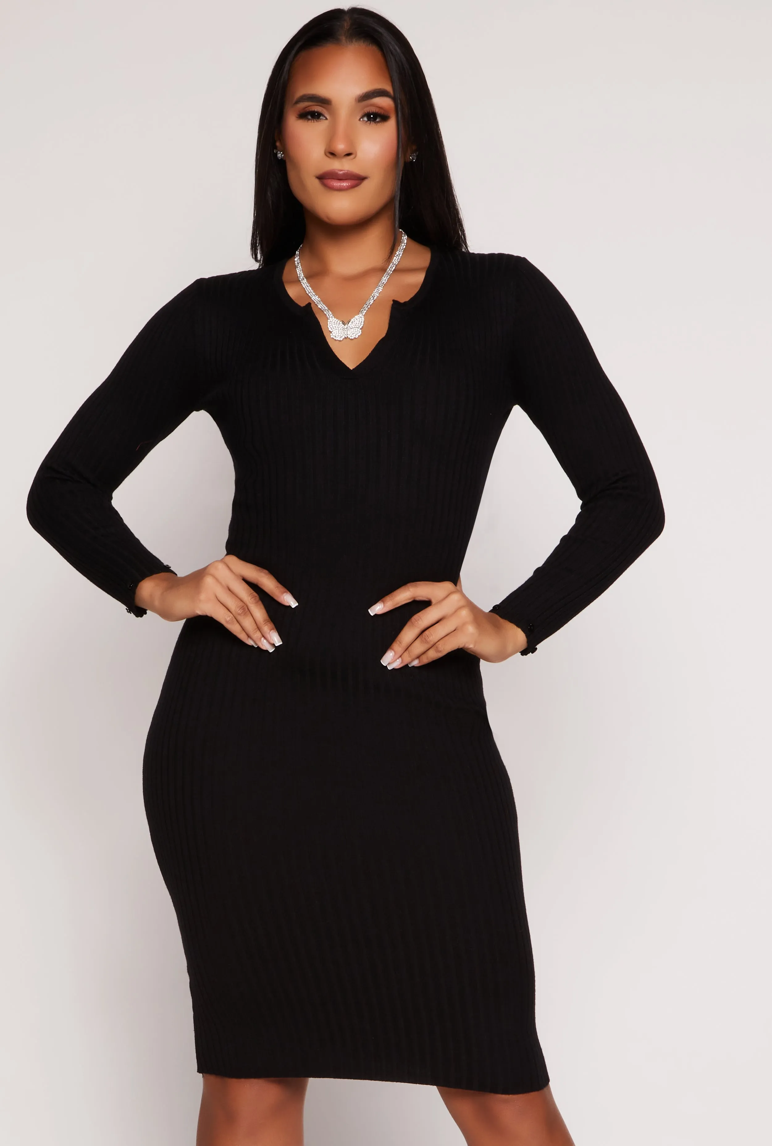 Almost Famous Faux Fur Collar Midi Dress