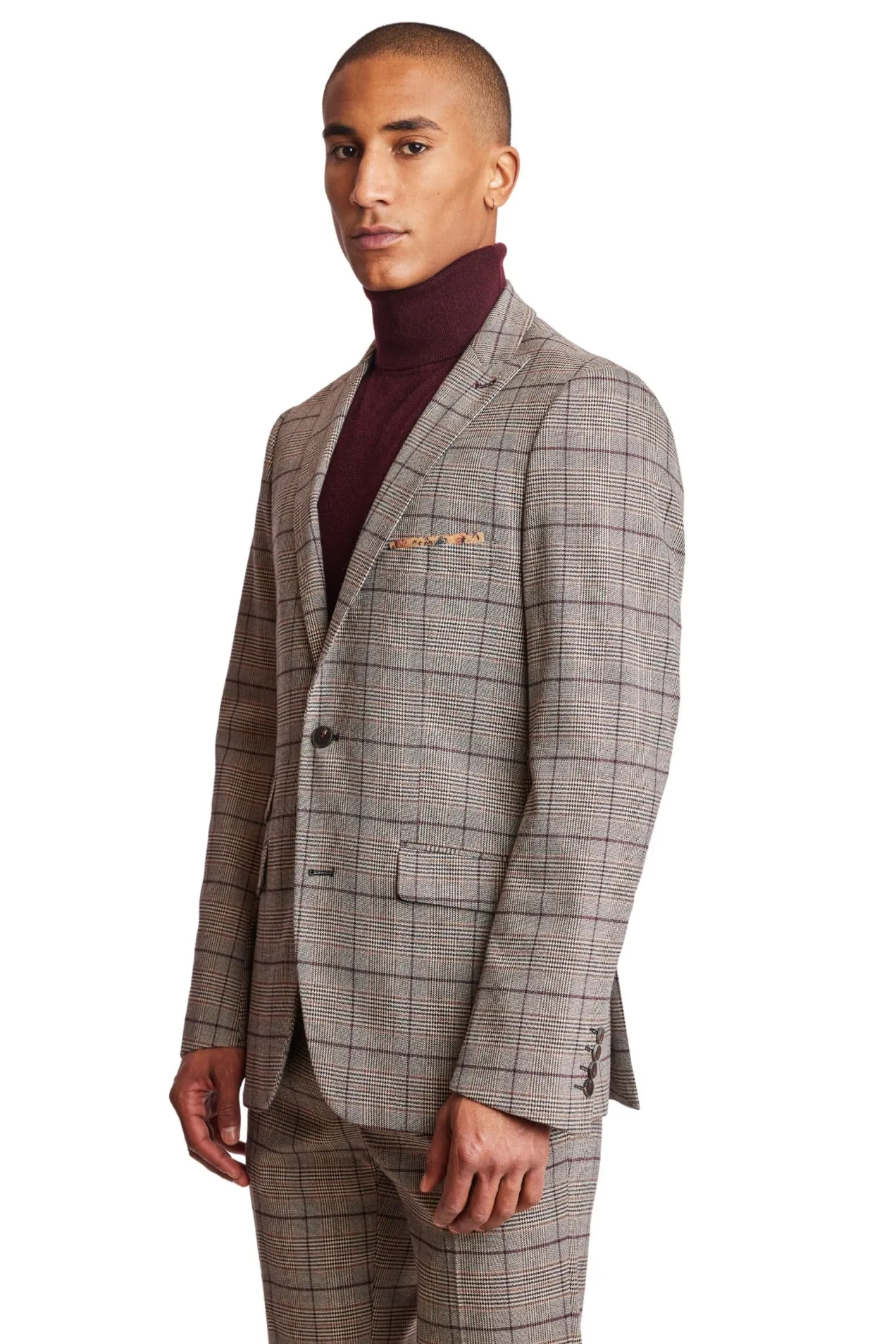 Ashton Peak Jacket - slim - Tan Burgundy Plaid