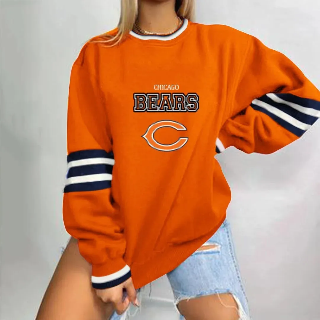autumn American NFL printed long sleeve loose urban leisure letter pattern round neck pullover sweater
