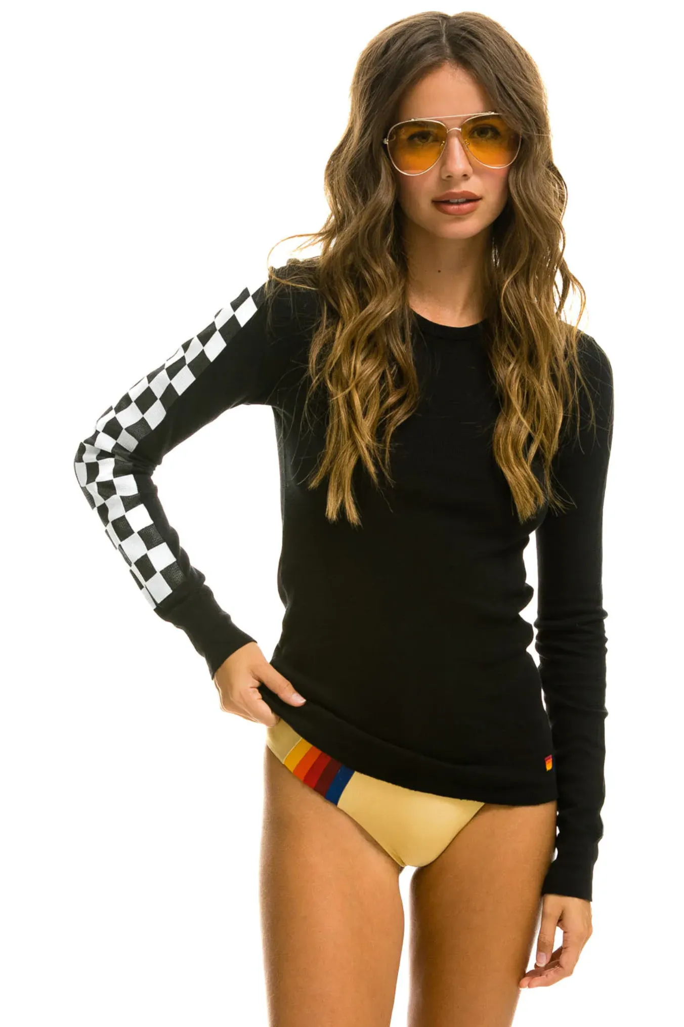 AVIATOR NATION CHECK SLEEVE THERMAL - BLACK