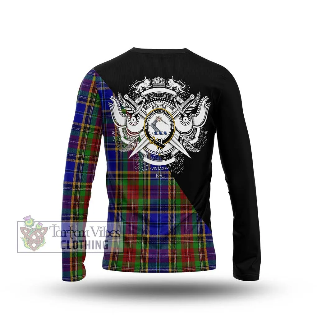 Beattie Tartan Long Sleeve T-Shirt with Family Crest and Military Logo Style