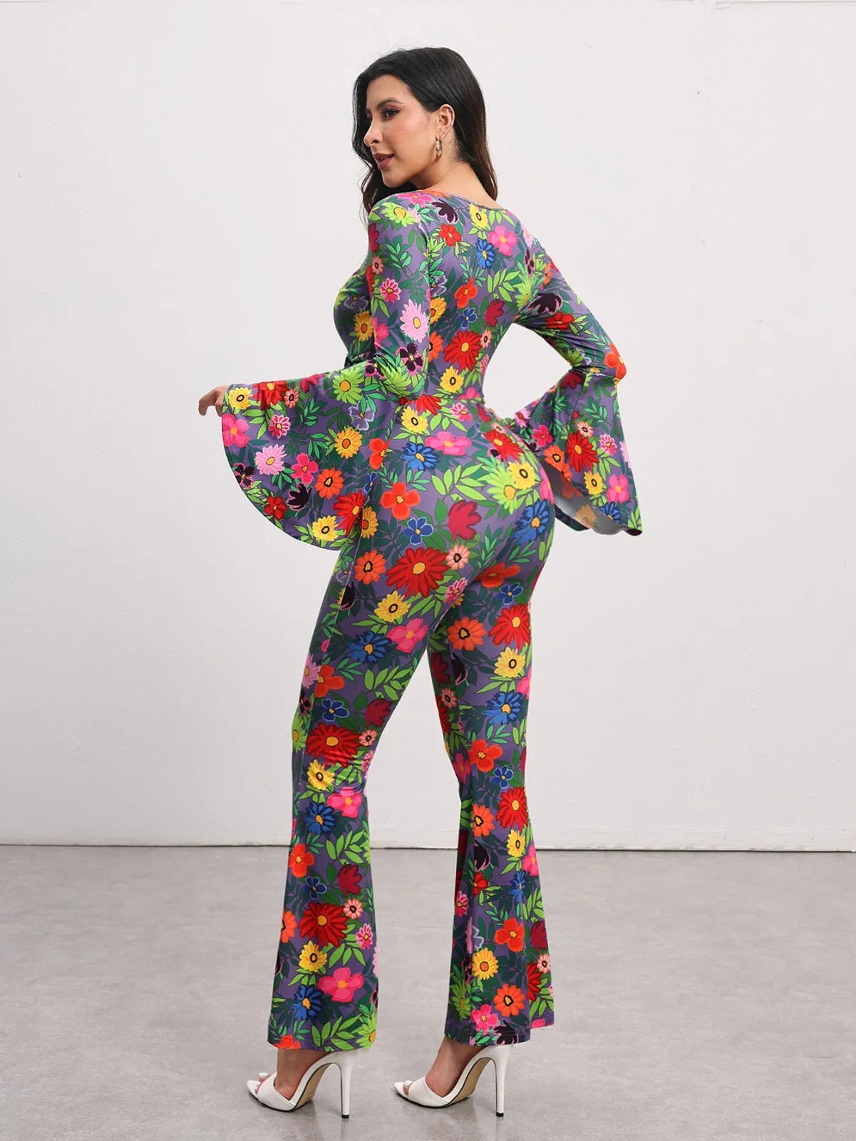 BELANGE HANDMADE X SHEIN - Floral Print Flare Leg Jumpsuit- Available on SHEIN.COM Only