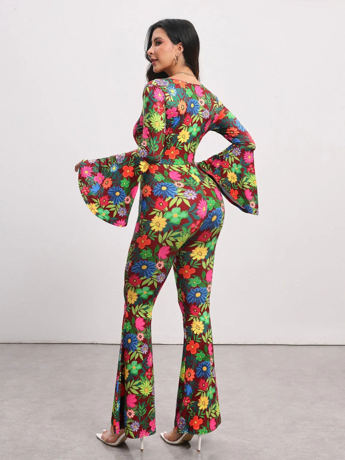 BELANGE HANDMADE X SHEIN - Floral Print Flare Leg Jumpsuit- Available on SHEIN.COM Only
