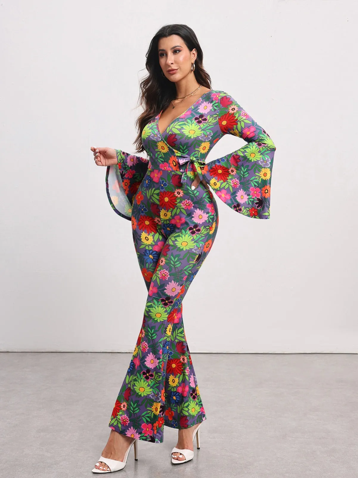 BELANGE HANDMADE X SHEIN - Floral Print Flare Leg Jumpsuit- Available on SHEIN.COM Only