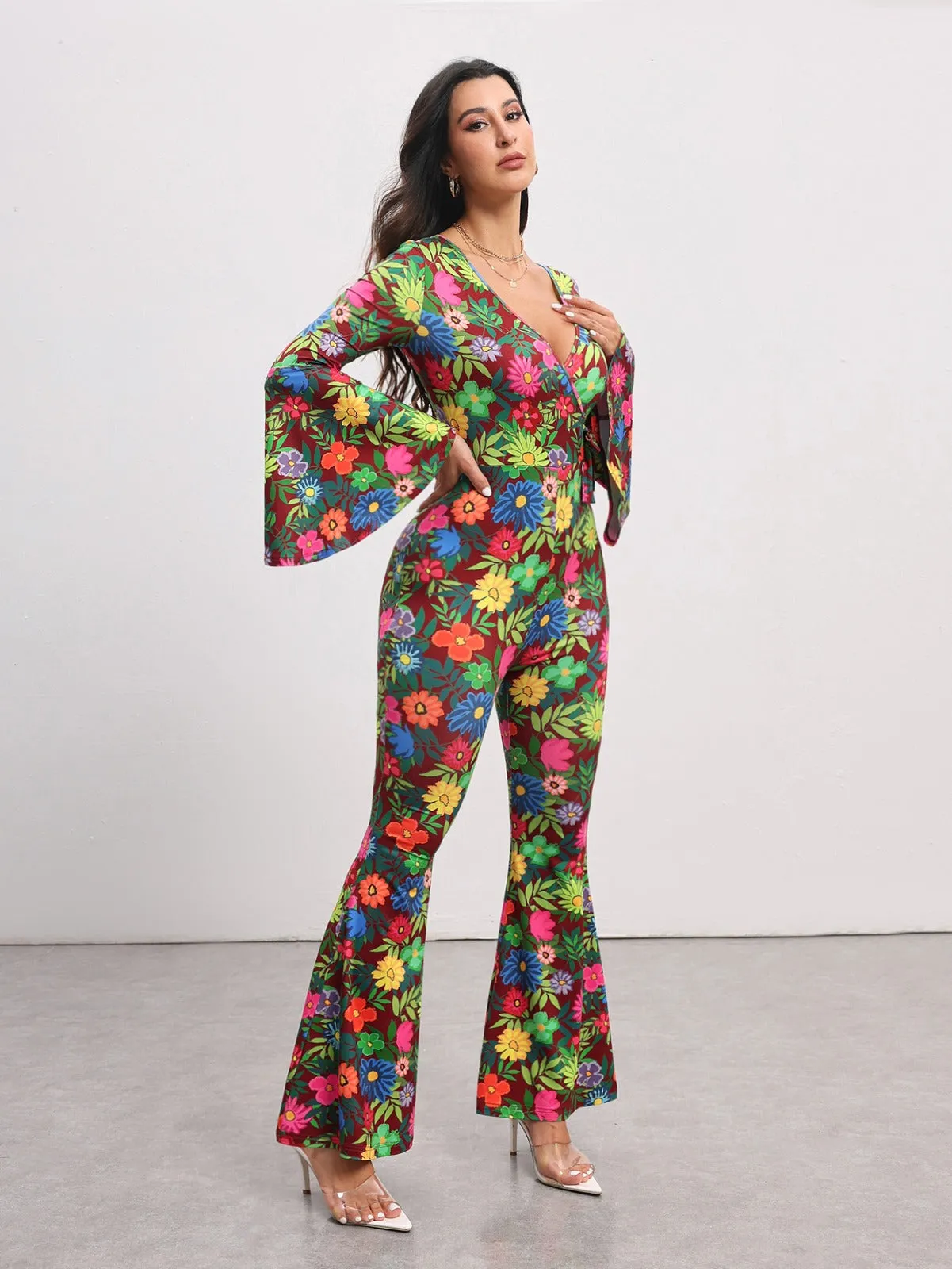 BELANGE HANDMADE X SHEIN - Floral Print Flare Leg Jumpsuit- Available on SHEIN.COM Only
