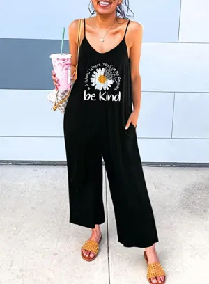 Black Be Kind Women's Casual Sleeveless Front Button Loose Jumpsuits Stretchy Long Pants Romper with Pockets - Happy Sailed