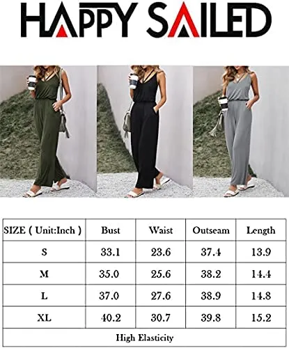 Black Be Kind Women's Casual Sleeveless Front Button Loose Jumpsuits Stretchy Long Pants Romper with Pockets - Happy Sailed