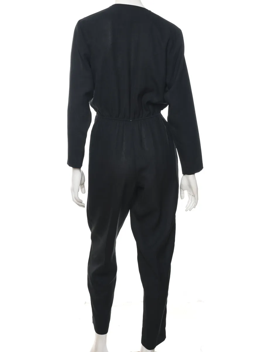 Black Pleated Classic Jumpsuit - L