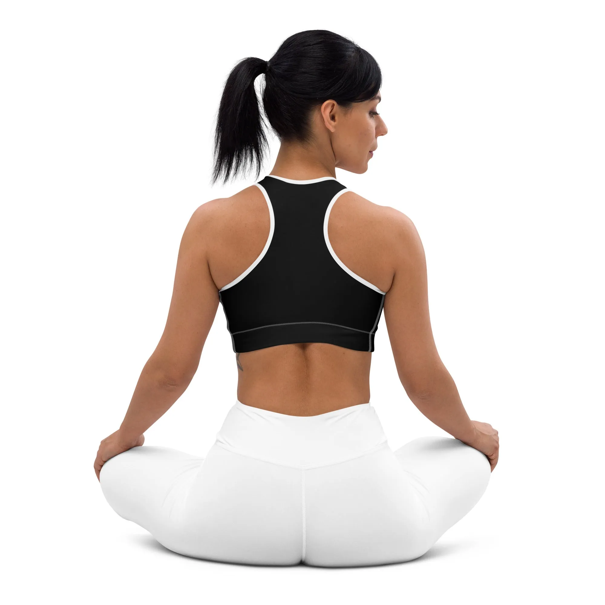 Black w/White Warrior Sports Bra