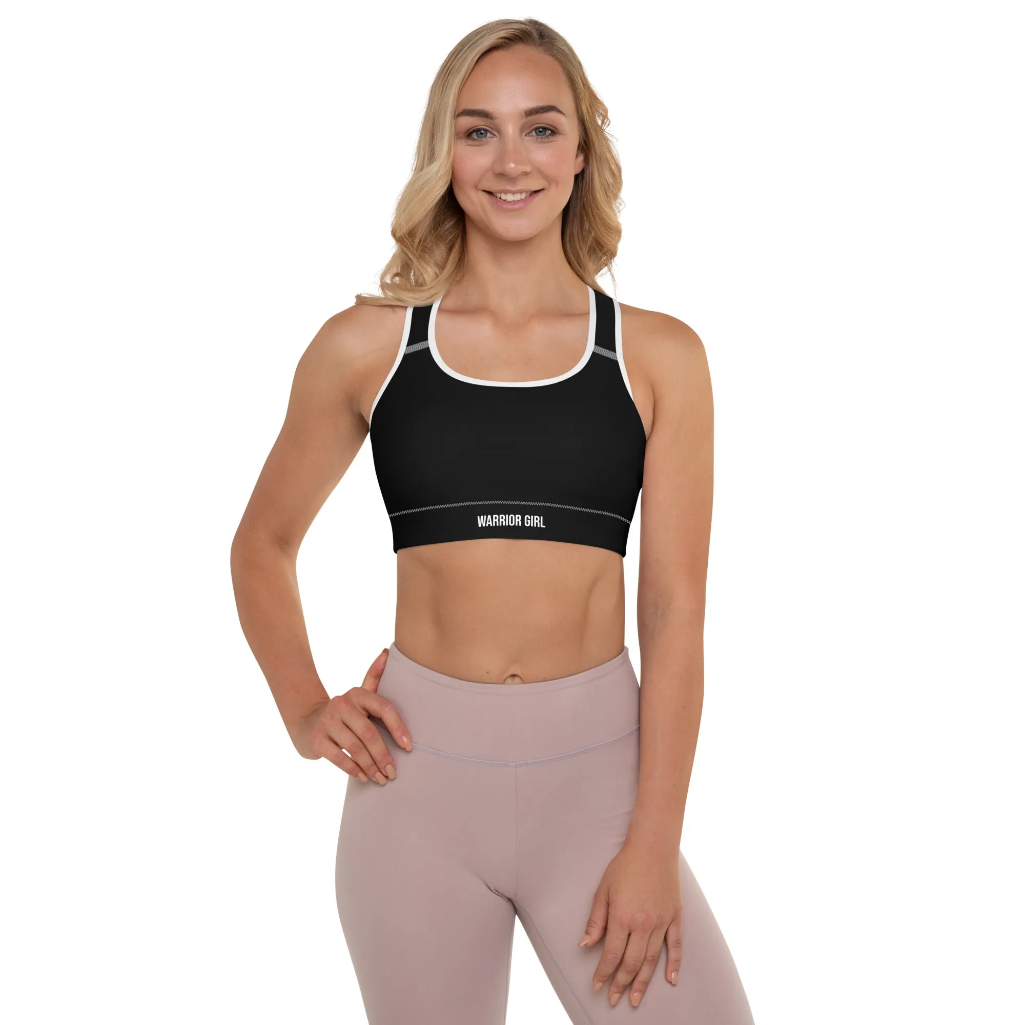 Black w/White Warrior Sports Bra
