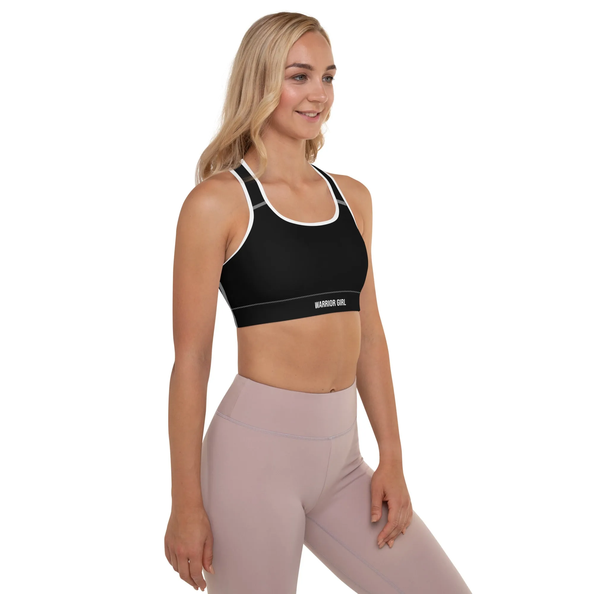 Black w/White Warrior Sports Bra