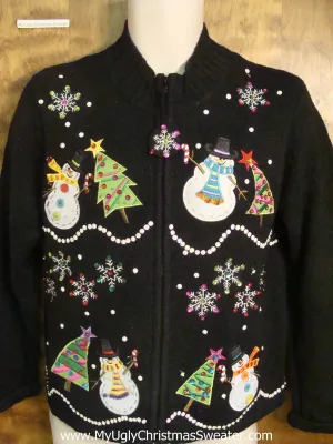 Bling Snowmen and Trees Horrible Christmas Sweater