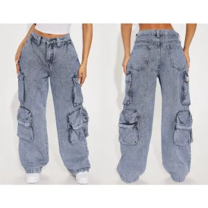 Blue Cargo Wide Jeans.