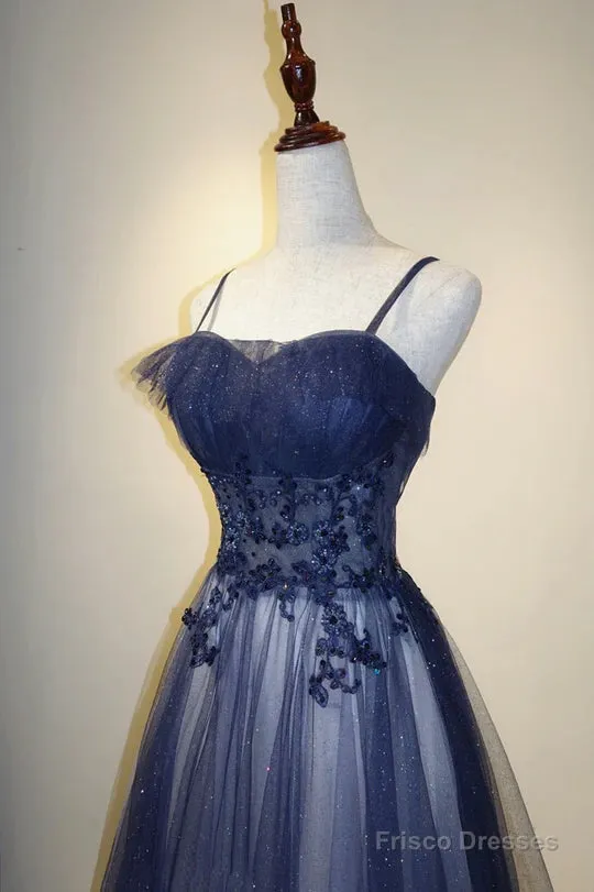 Blue Gradient A-line Tulle Long Formal Dresses Graduation Dress Woman