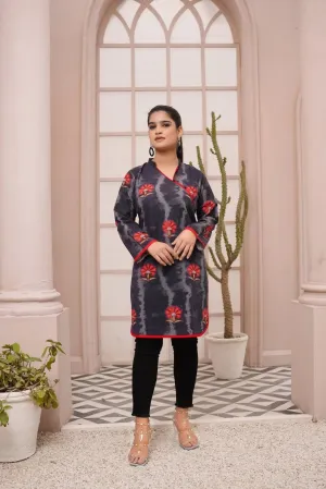 Bold Black & Red Tie-Dye Khaddar Kurta with Printed Motifs – Buy Online USA | IshDeena