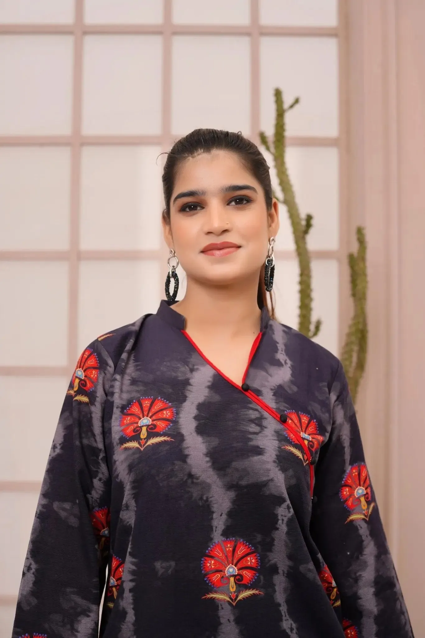Bold Black & Red Tie-Dye Khaddar Kurta with Printed Motifs – Buy Online USA | IshDeena