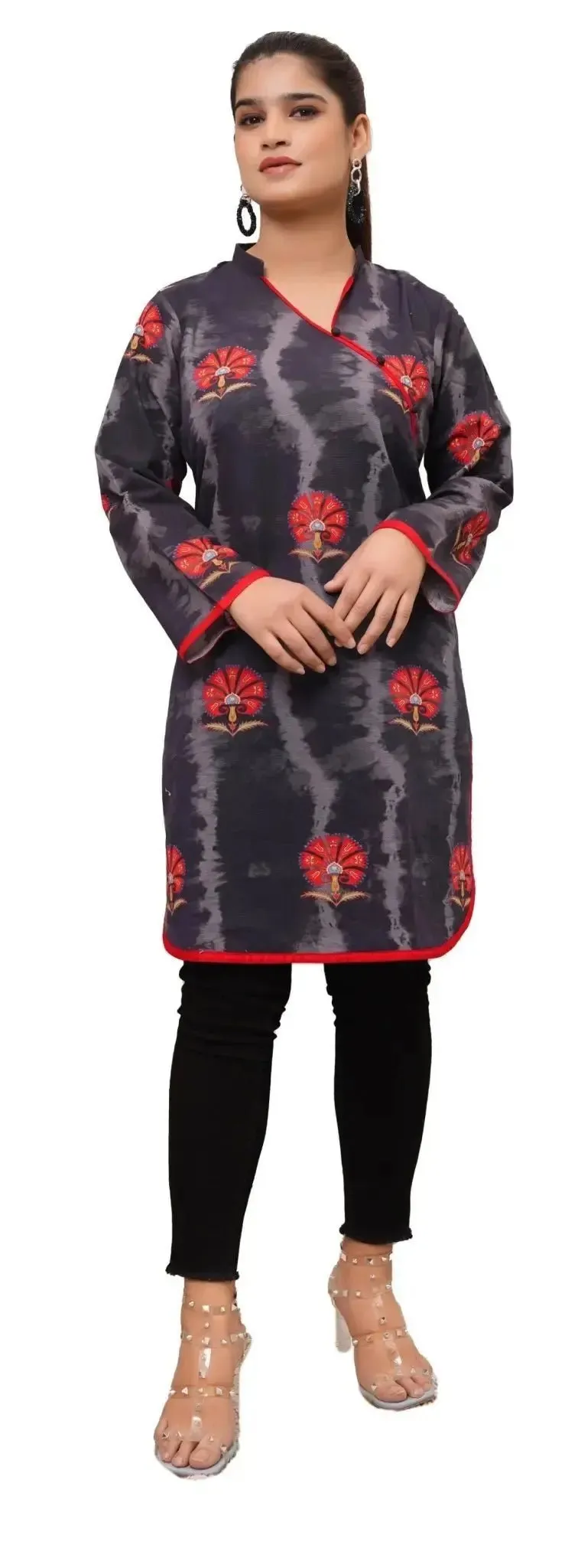 Bold Black & Red Tie-Dye Khaddar Kurta with Printed Motifs – Buy Online USA | IshDeena