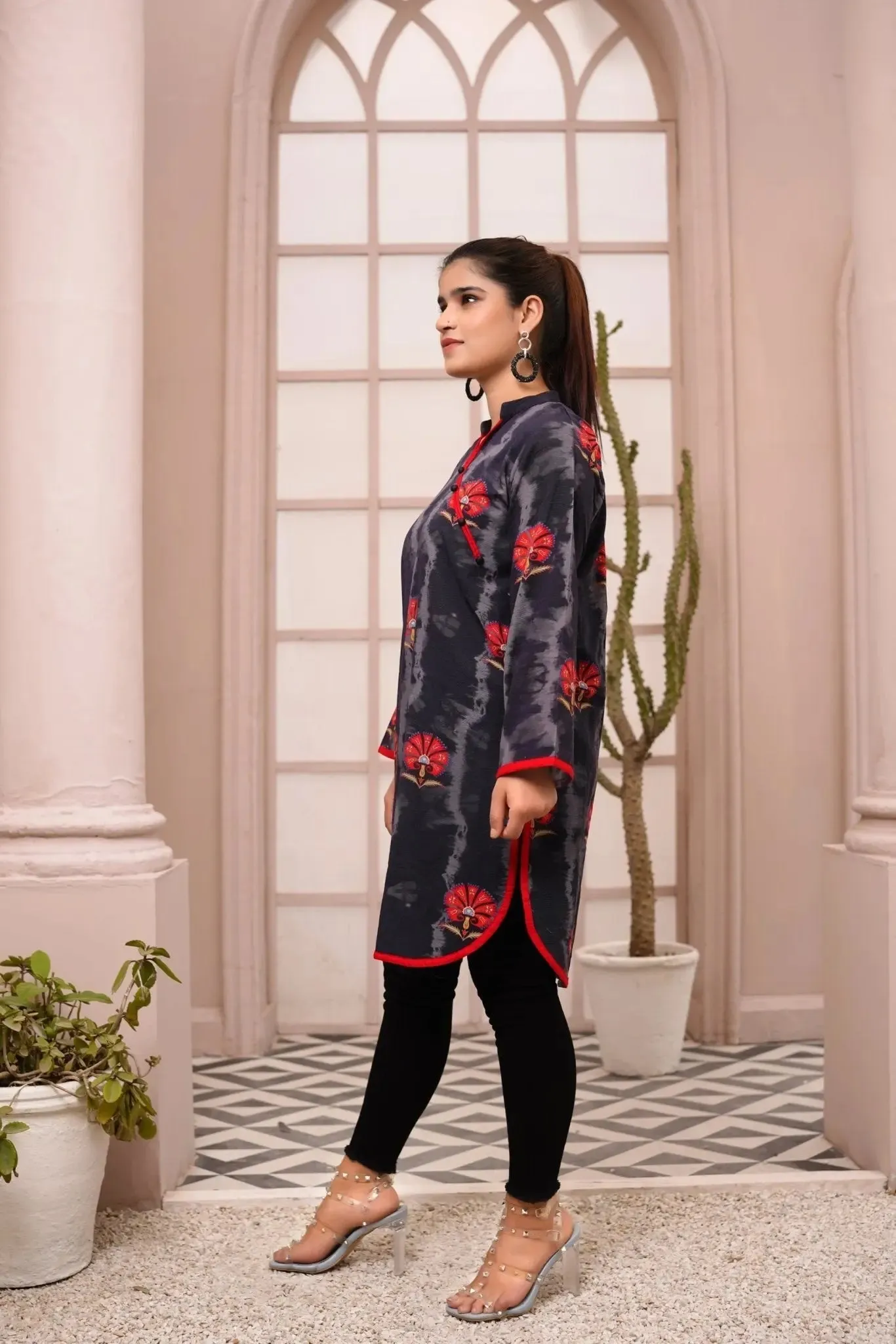 Bold Black & Red Tie-Dye Khaddar Kurta with Printed Motifs – Buy Online USA | IshDeena