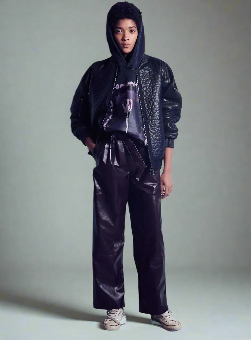 BORDEAUX LEATHER PAPER BAG PANTS