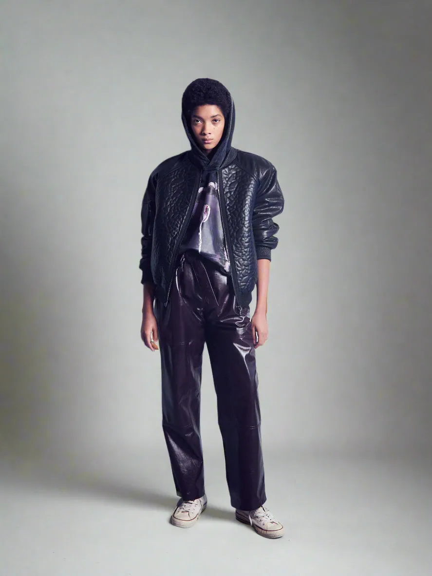 BORDEAUX LEATHER PAPER BAG PANTS