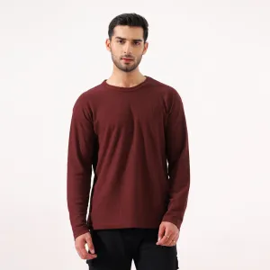 Burgundy Long Sleeve Waffle T-Shirt