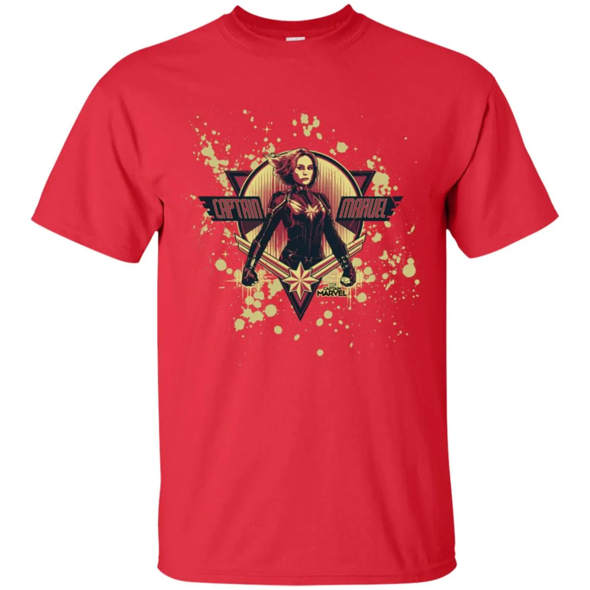Captain Marvel Cracked Paint Splatter Logo Men Cotton T-Shirt