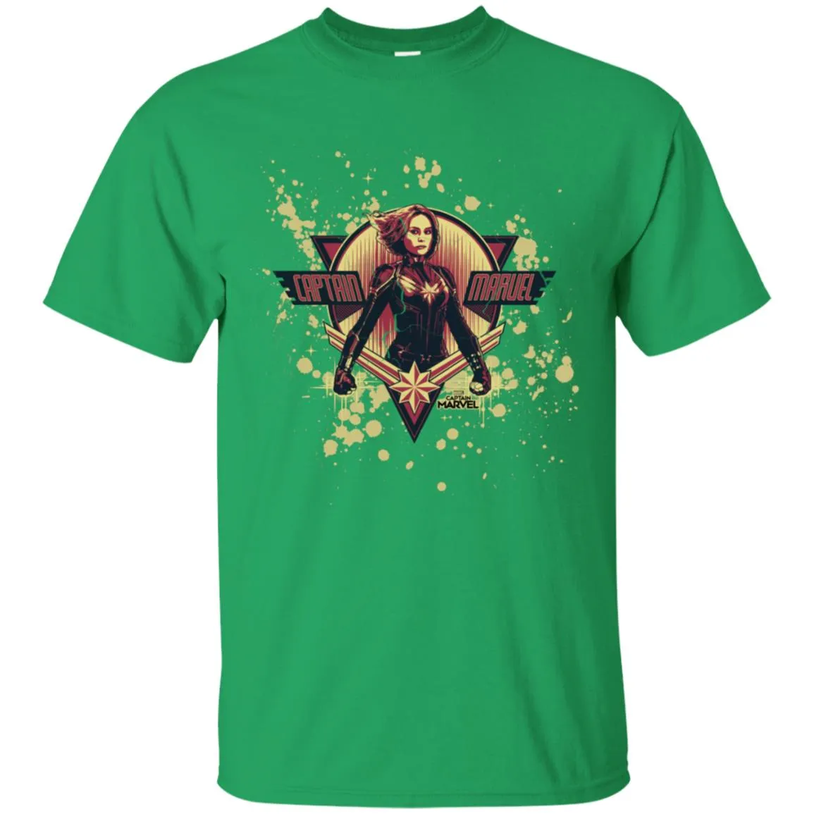 Captain Marvel Cracked Paint Splatter Logo Men Cotton T-Shirt