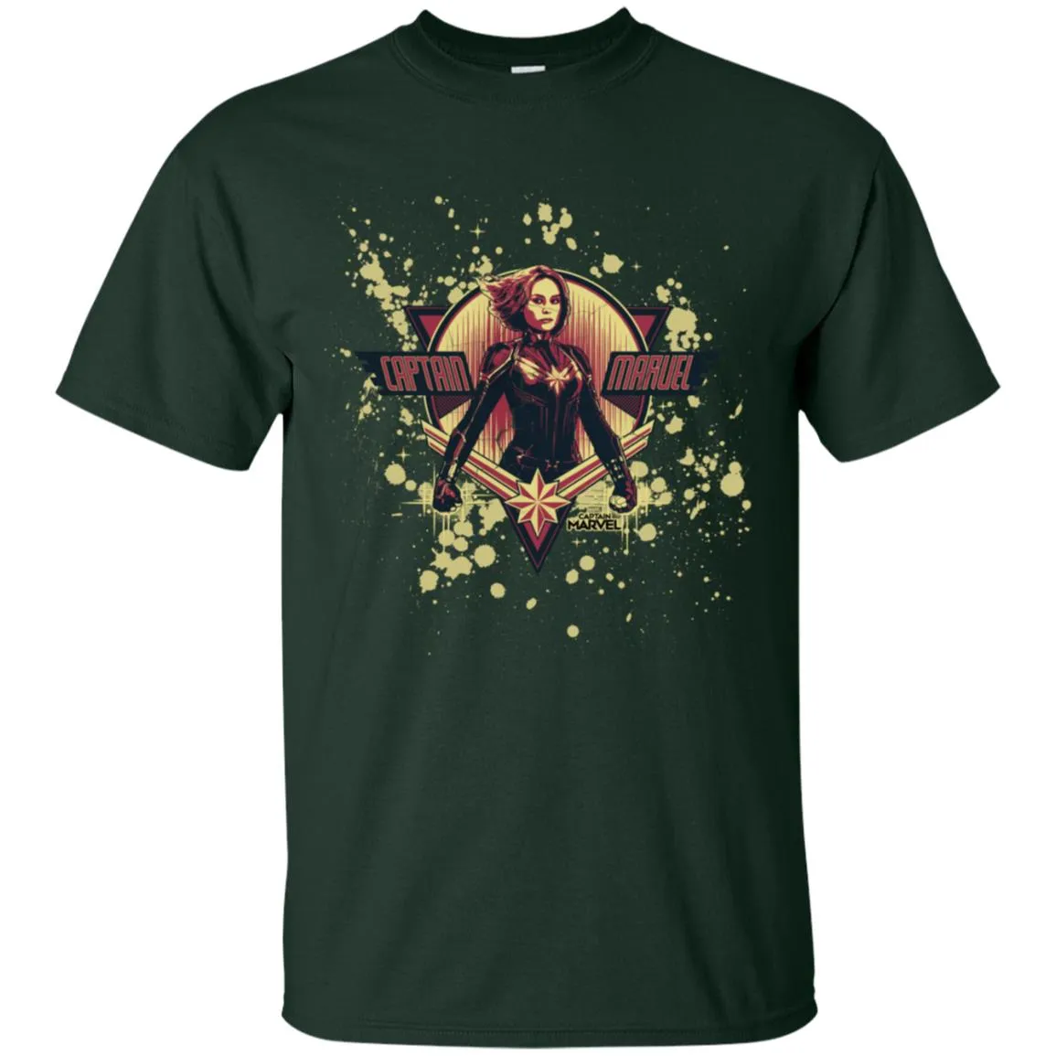 Captain Marvel Cracked Paint Splatter Logo Men Cotton T-Shirt
