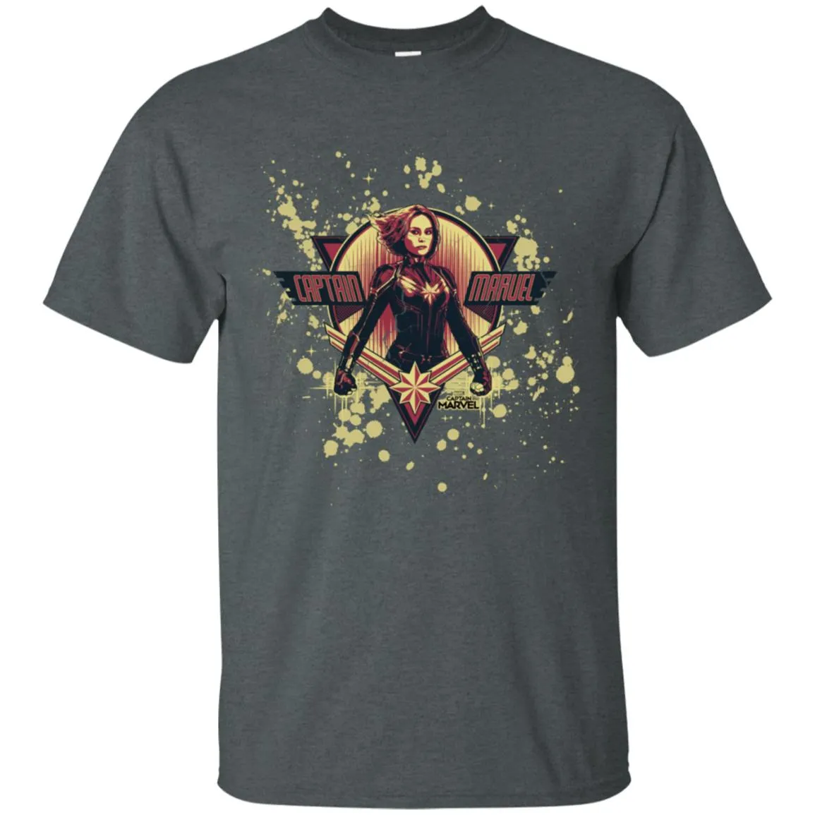 Captain Marvel Cracked Paint Splatter Logo Men Cotton T-Shirt