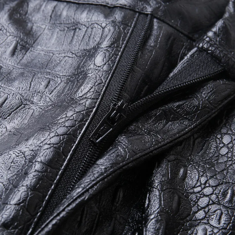 Carving Print Faux Leather Pants