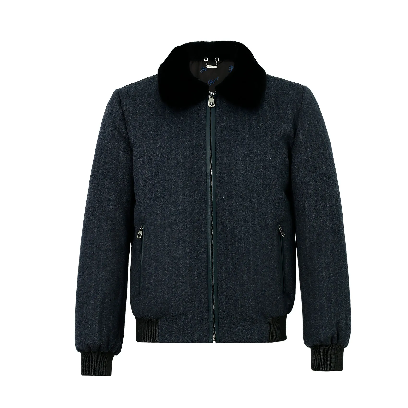 CASHMERE SRIPE FLIGHT JACKET WITH REX FUR
