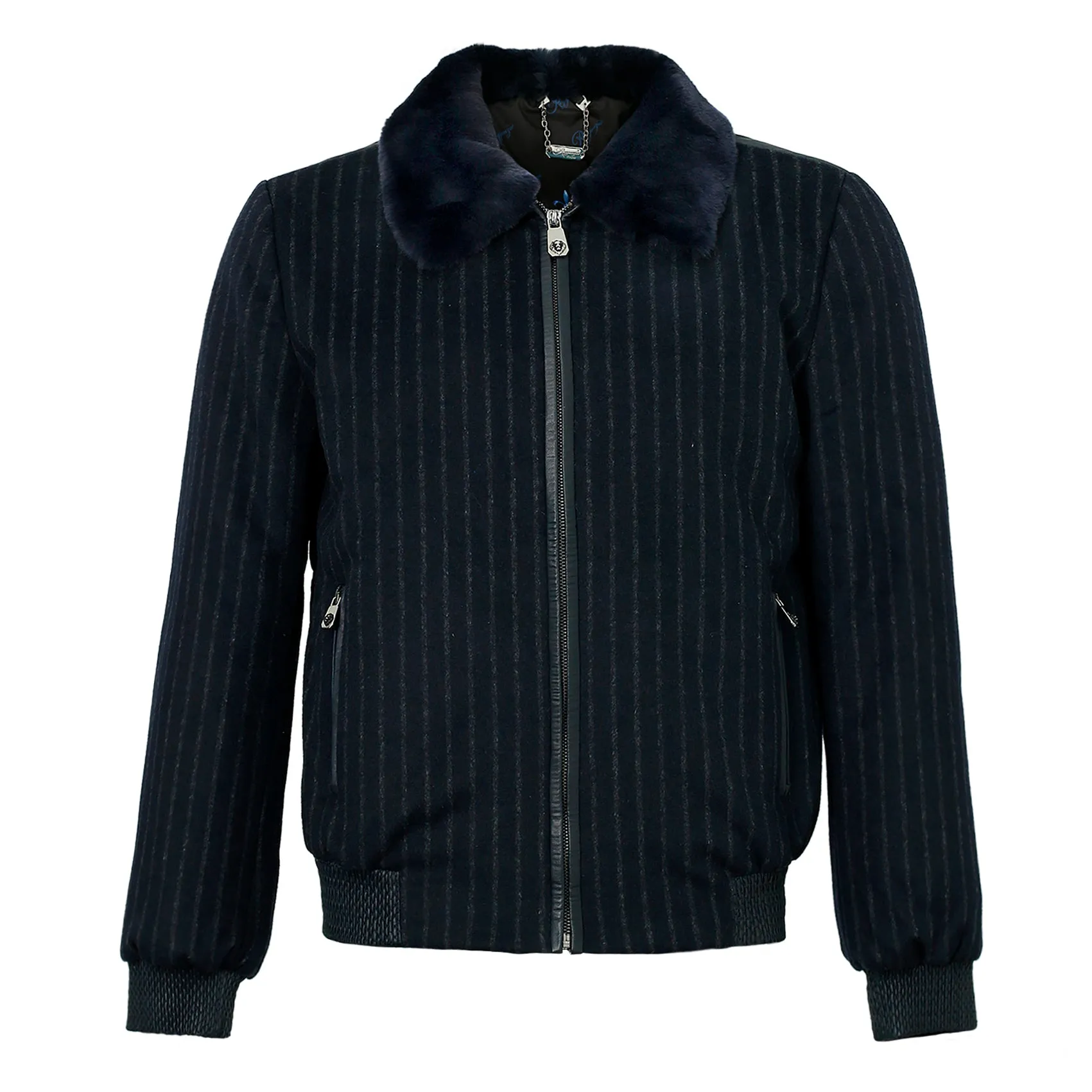 CASHMERE SRIPE FLIGHT JACKET WITH REX FUR