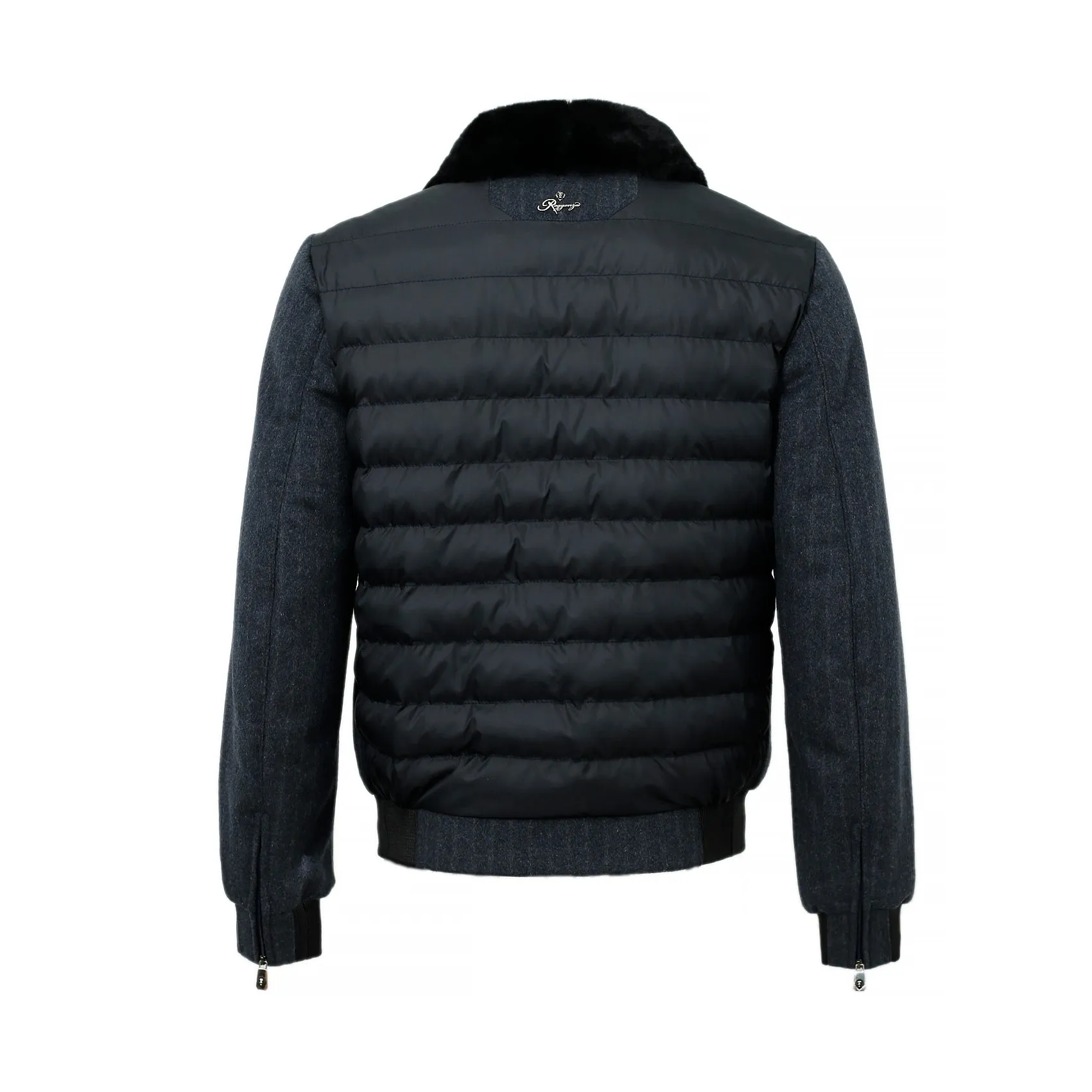 CASHMERE SRIPE FLIGHT JACKET WITH REX FUR