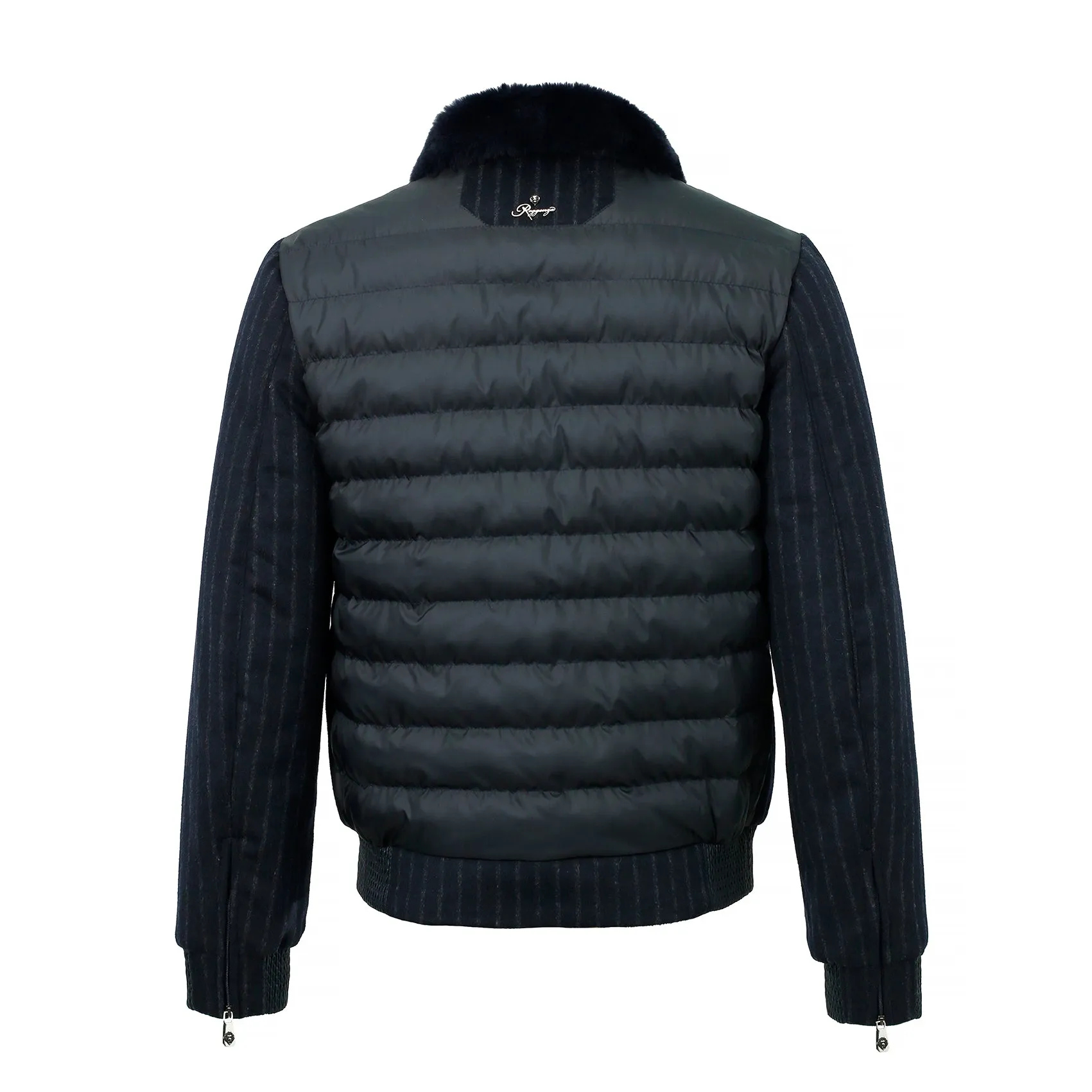 CASHMERE SRIPE FLIGHT JACKET WITH REX FUR