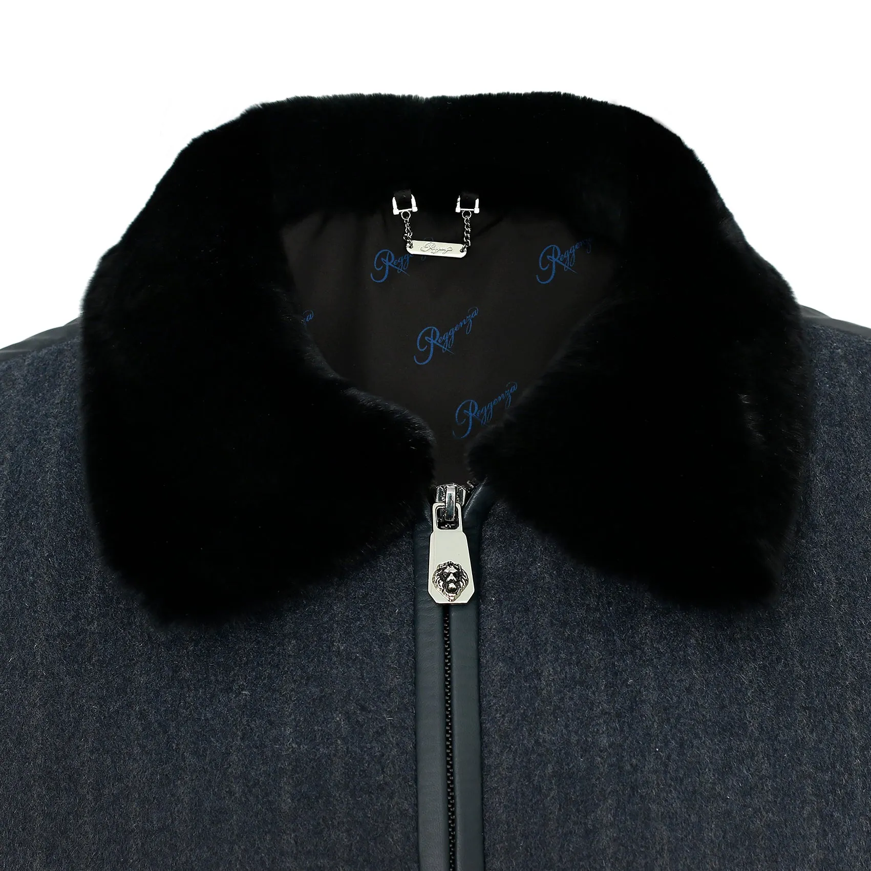 CASHMERE SRIPE FLIGHT JACKET WITH REX FUR