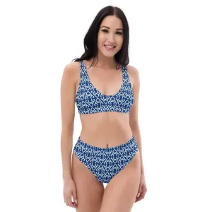 Catch Waves in Style with Our Blue Boho High-Waisted Bikini