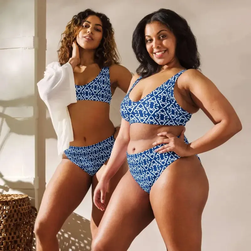 Catch Waves in Style with Our Blue Boho High-Waisted Bikini
