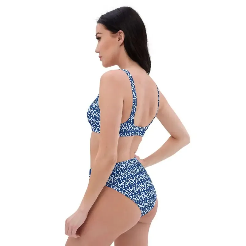 Catch Waves in Style with Our Blue Boho High-Waisted Bikini