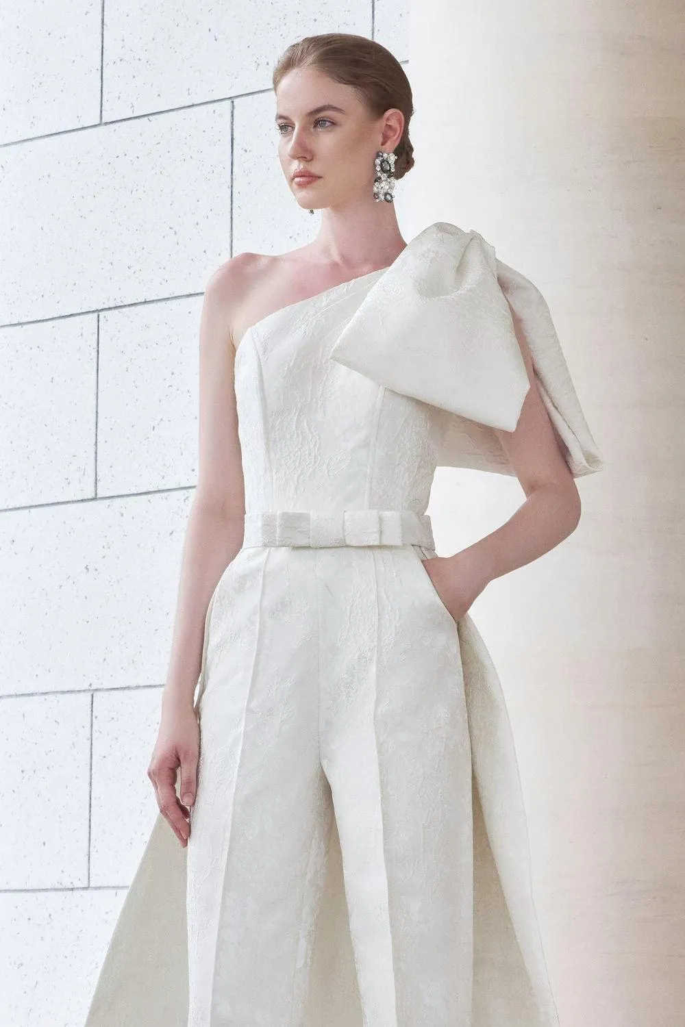Celeste Straight One Shoulder Jacquard Floor Length Jumpsuit