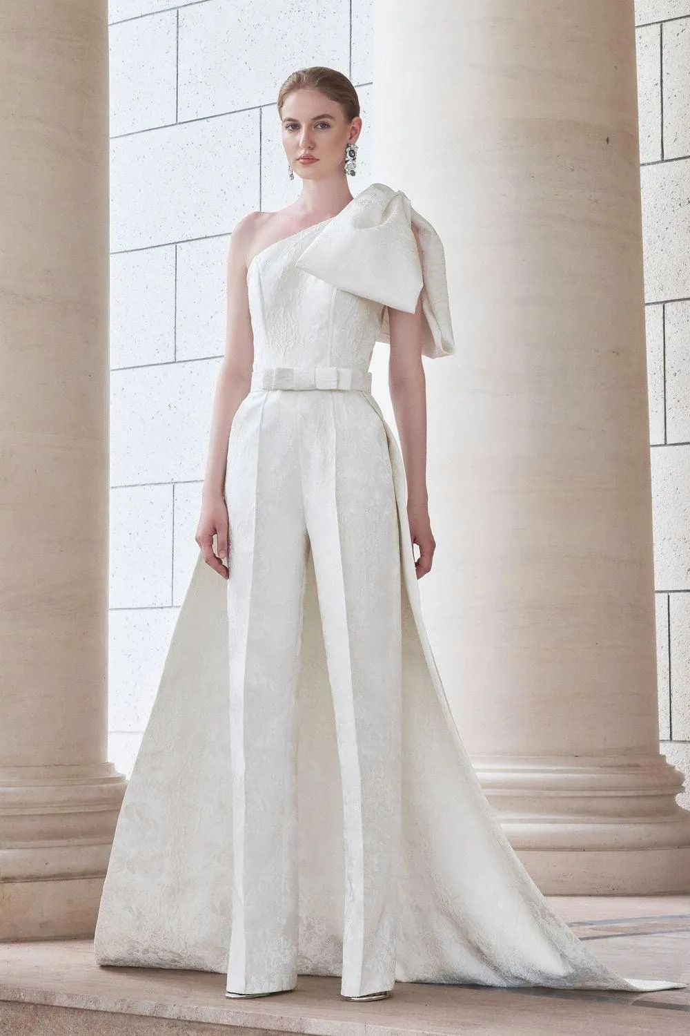 Celeste Straight One Shoulder Jacquard Floor Length Jumpsuit