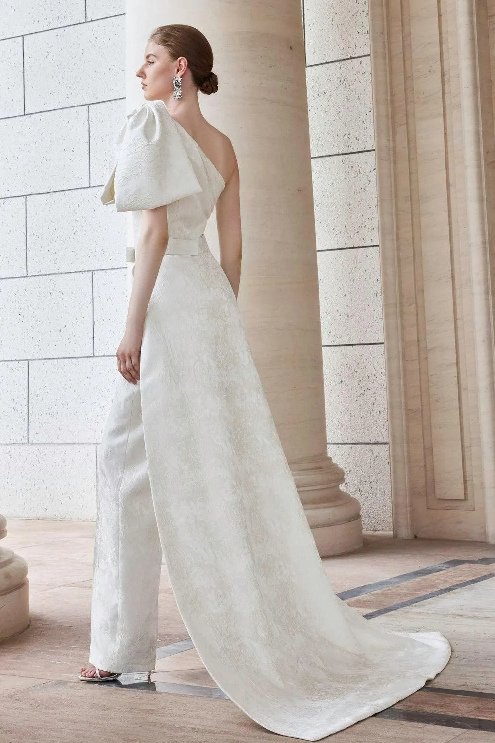 Celeste Straight One Shoulder Jacquard Floor Length Jumpsuit