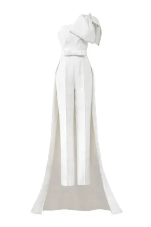 Celeste Straight One Shoulder Jacquard Floor Length Jumpsuit