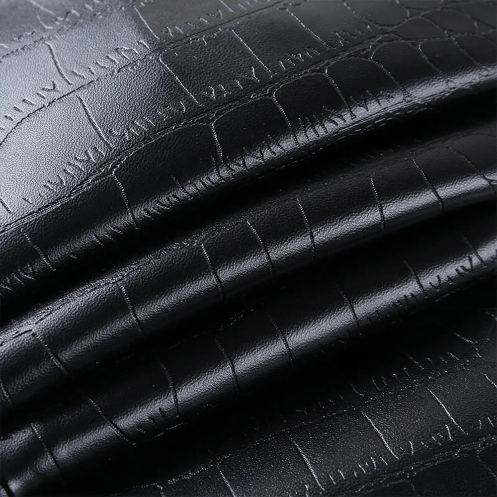 Crocodile Pattern Zipper Faux Leather Pants