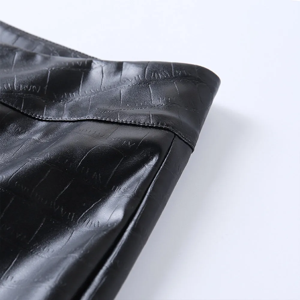 Crocodile Pattern Zipper Faux Leather Pants