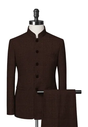 Dark Brown Mandarin Collar Suit