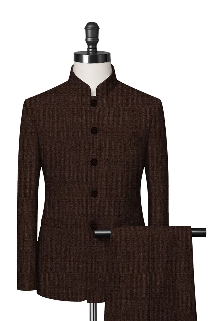 Dark Brown Mandarin Collar Suit
