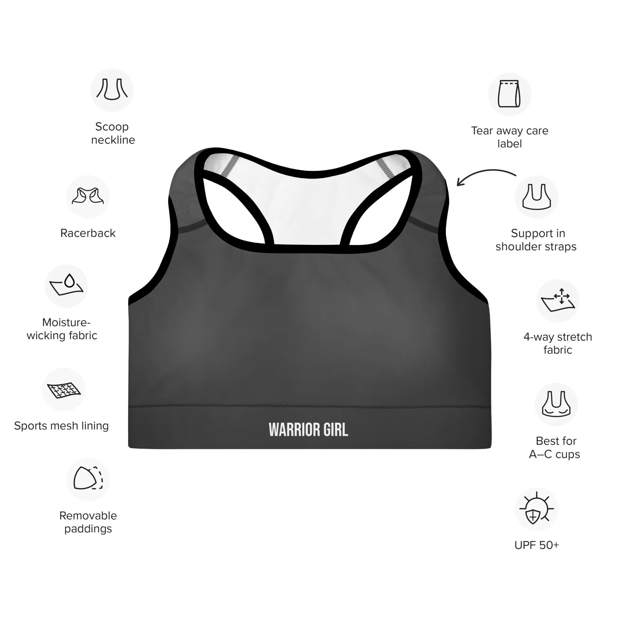 Eclipse Gray w/Black Warrior Sports Bra