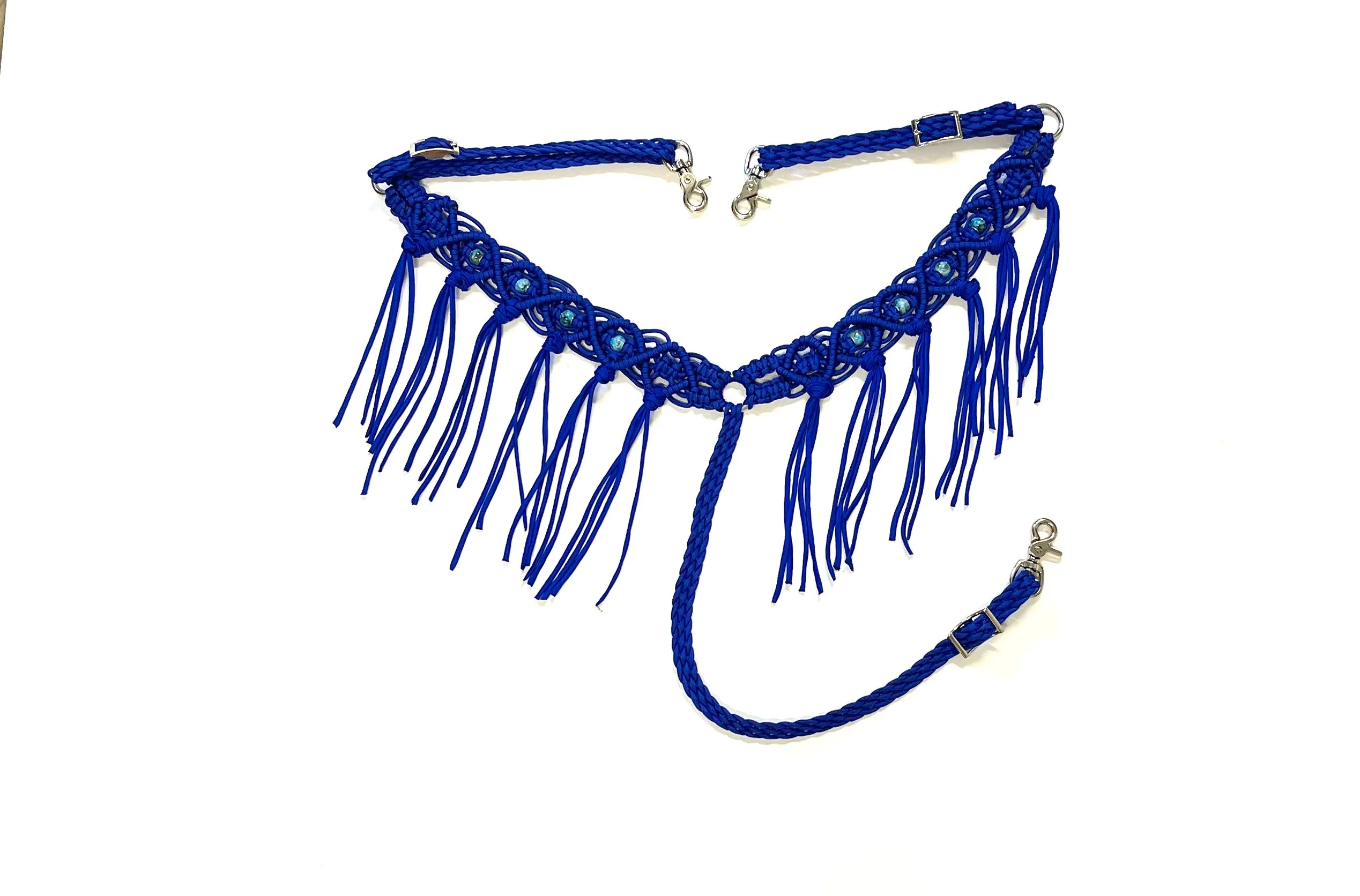fancy macrame  fringe breast collar with European glass beads