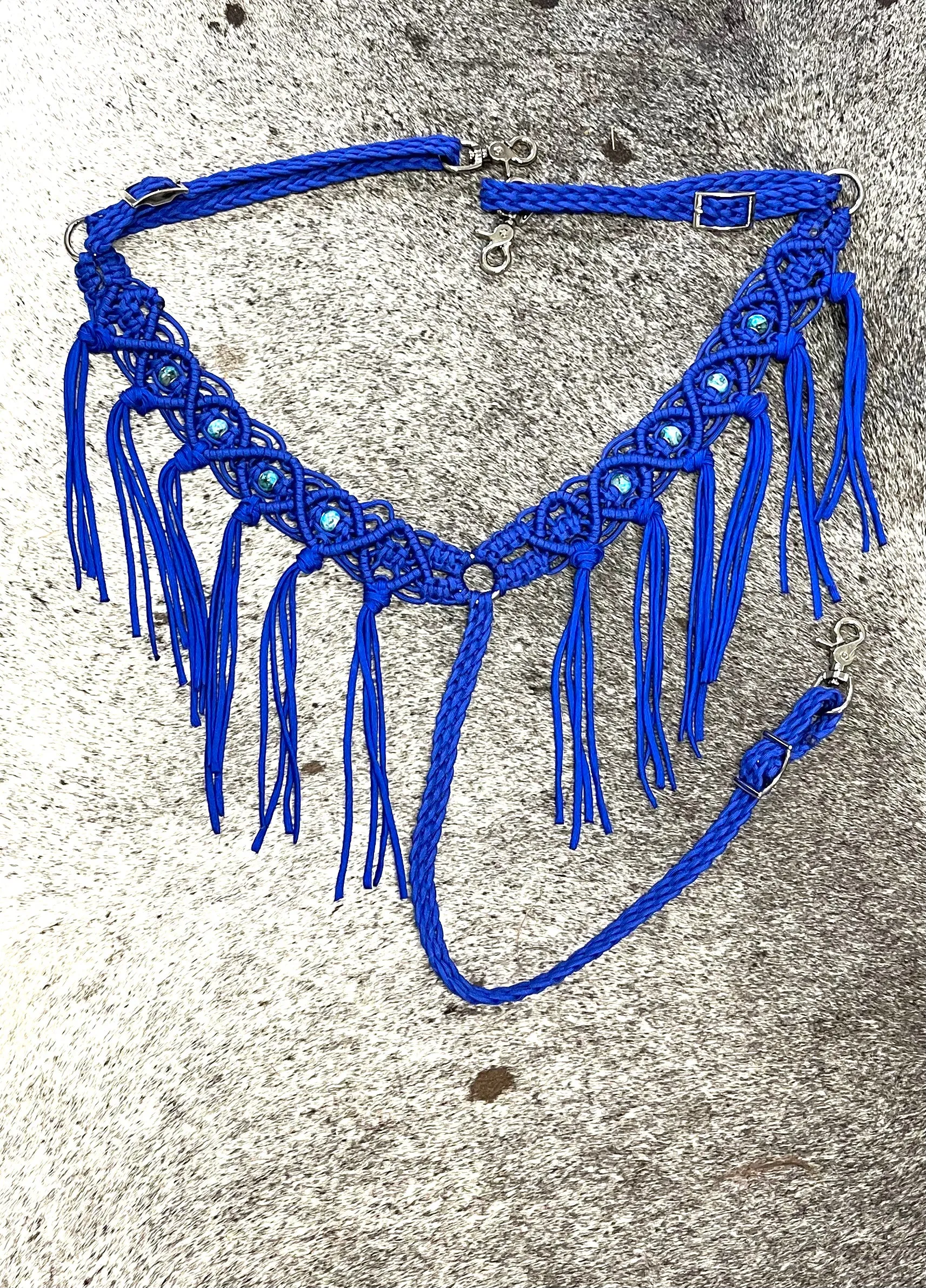 fancy macrame  fringe breast collar with European glass beads